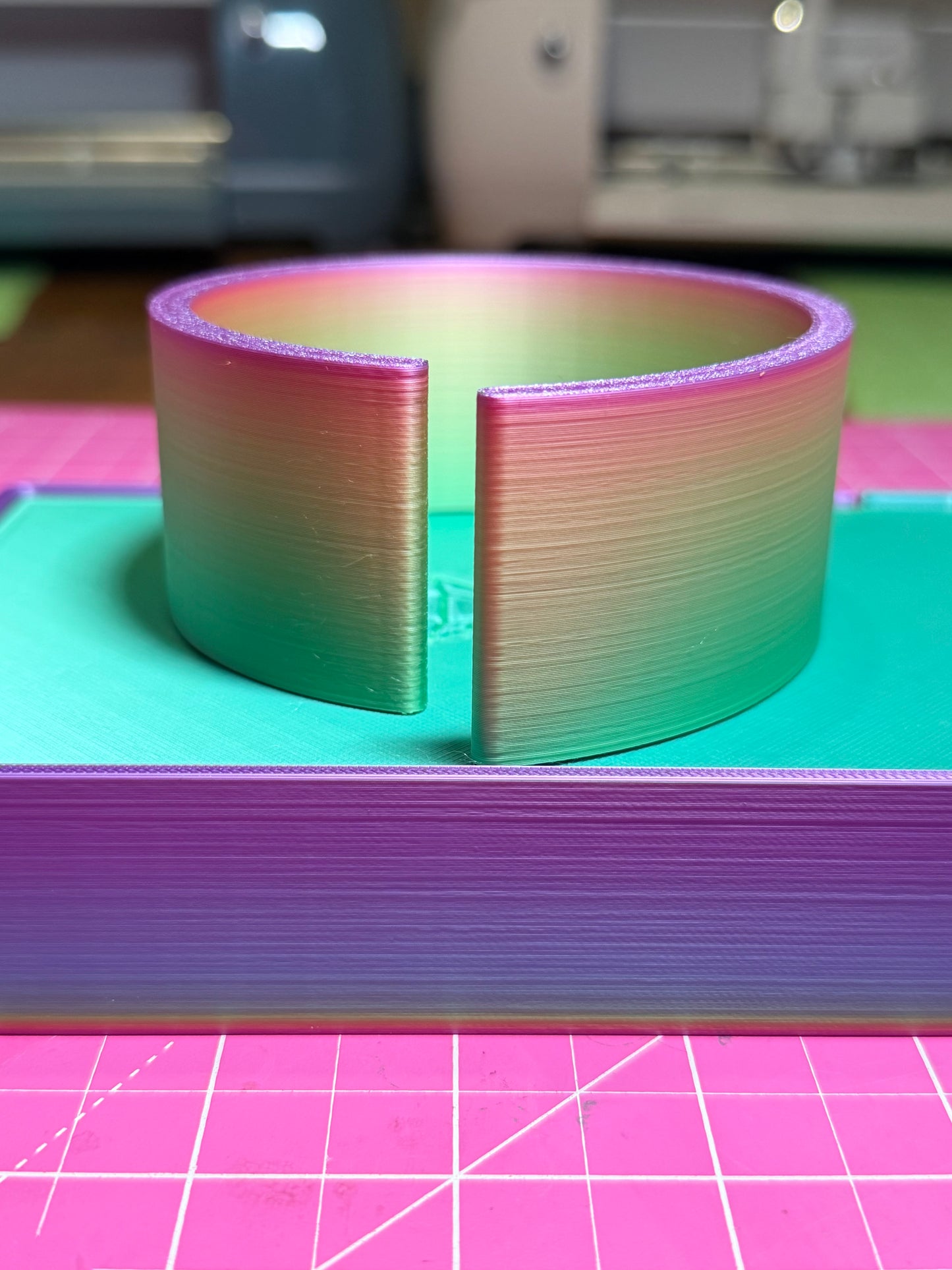 Large 80mm 3d printed Diamond Art canvas Bangle in Dark Rainbow