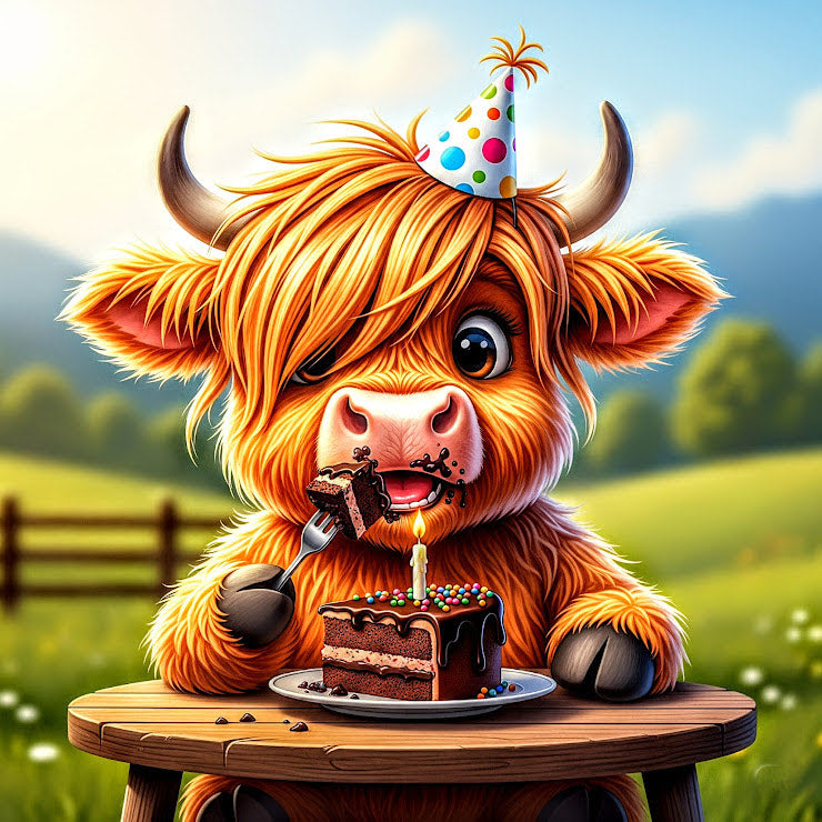 Release Paper, Highland Cow, 24 sections, 4x4, choice of Overlay