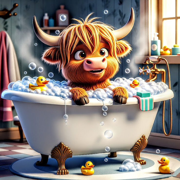 Release Paper, Highland Cow, 24 sections, 4x4, choice of Overlay