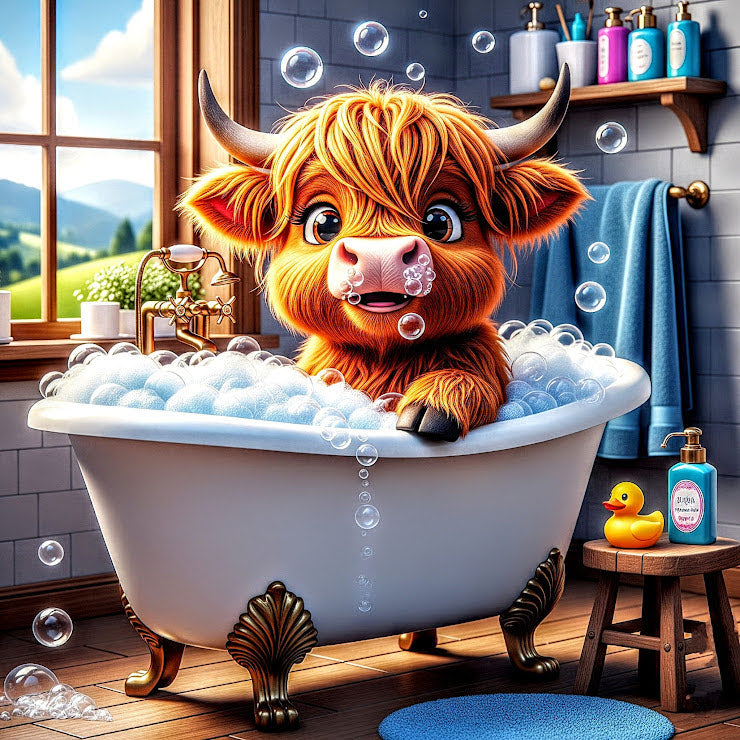 Release Paper, Highland Cow, 24 sections, 4x4, choice of Overlay