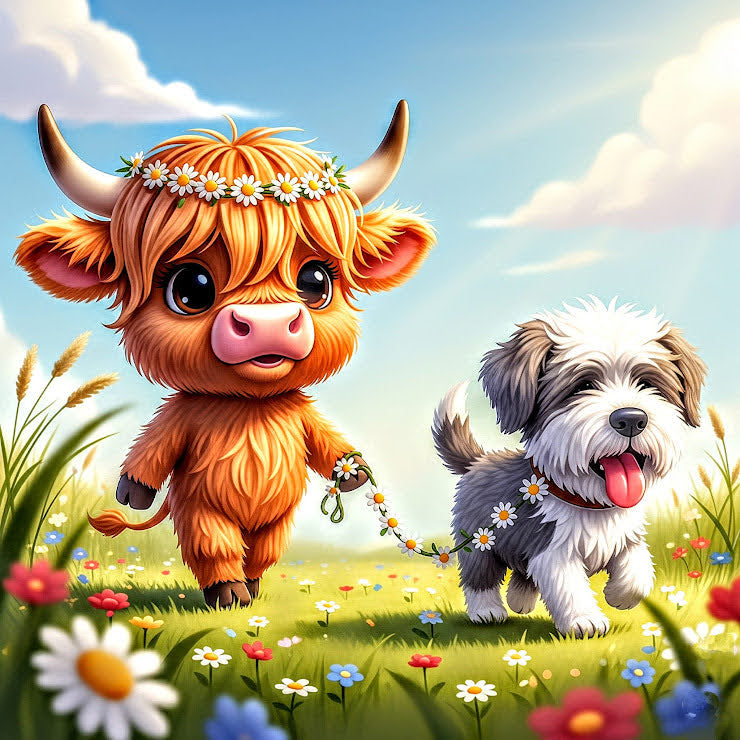 Release Paper, Highland Cow, 24 sections, 4x4, choice of Overlay
