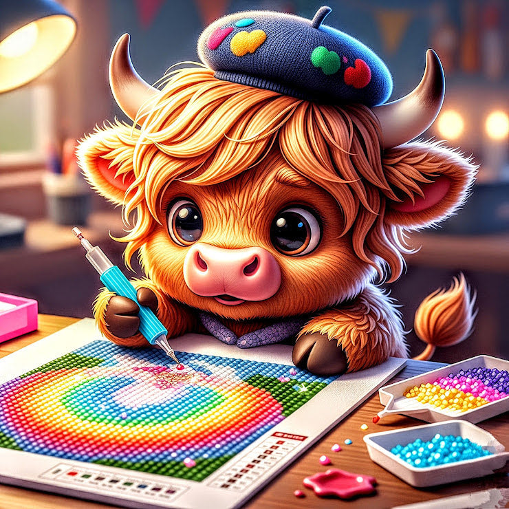 Release Paper, Highland Cow, 24 sections, 4x4, choice of Overlay