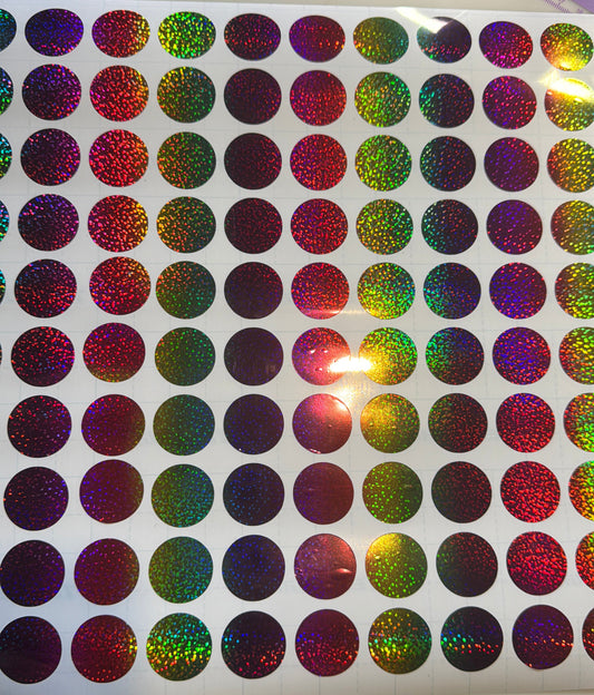 60.. Round Rainbow Holographic Vinyl Stickers for your Diamond Art pots or Trays