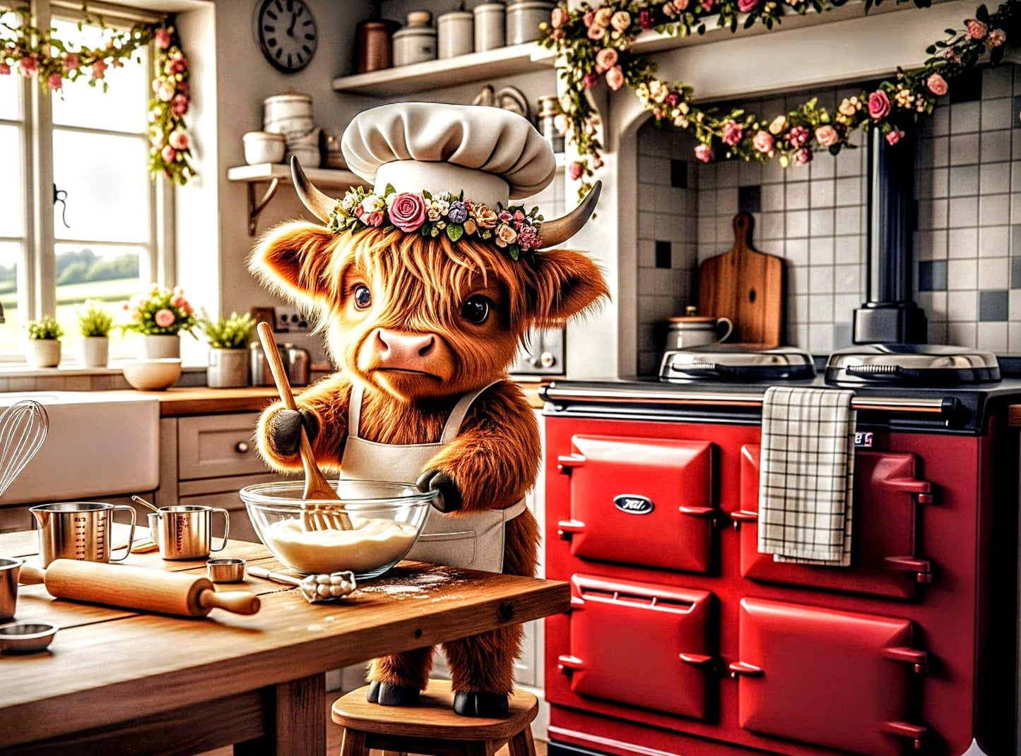 Release Paper, Highland Cow Country Kitchen, 24 4x4 sections, choice of Overlay