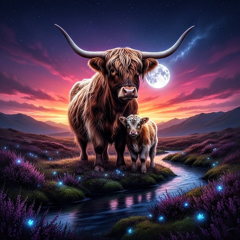 Release Paper, Highland Haven, featuring beautiful Highland Cows, 24 sections 4x4, with choice of overlay