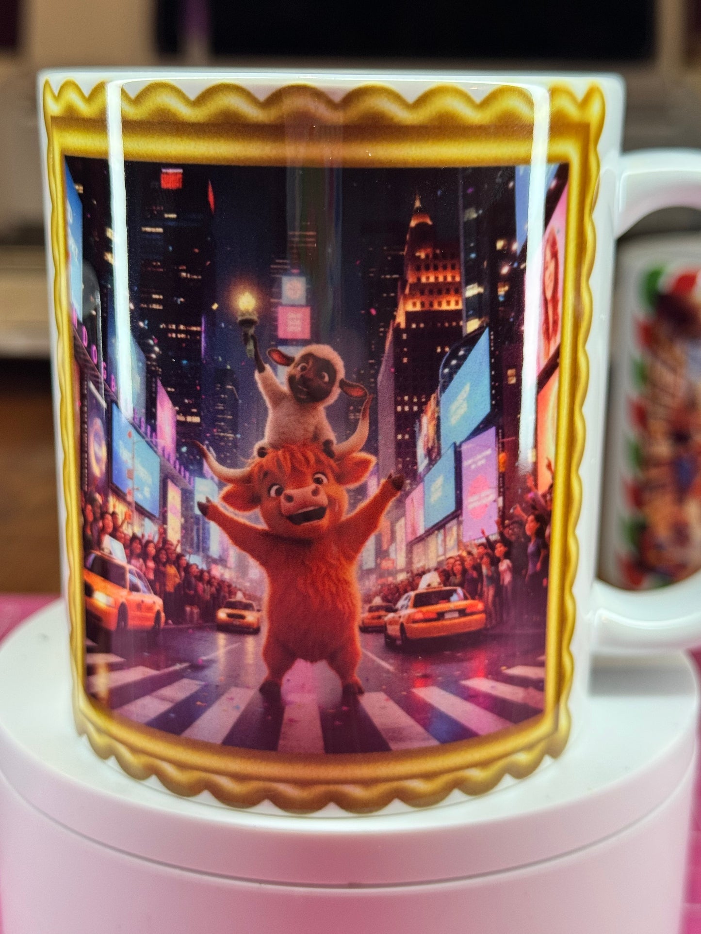 Buddy & Snowball, the visit to Time Square, Highland Cow & Lamb, 11oz mug