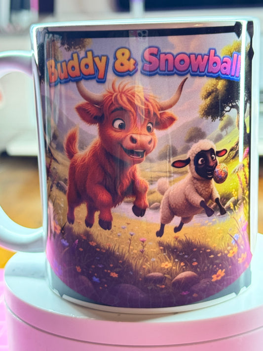Buddy & Snowball, Countryside Fun, Highland Cow & Lamb, 11oz Mug