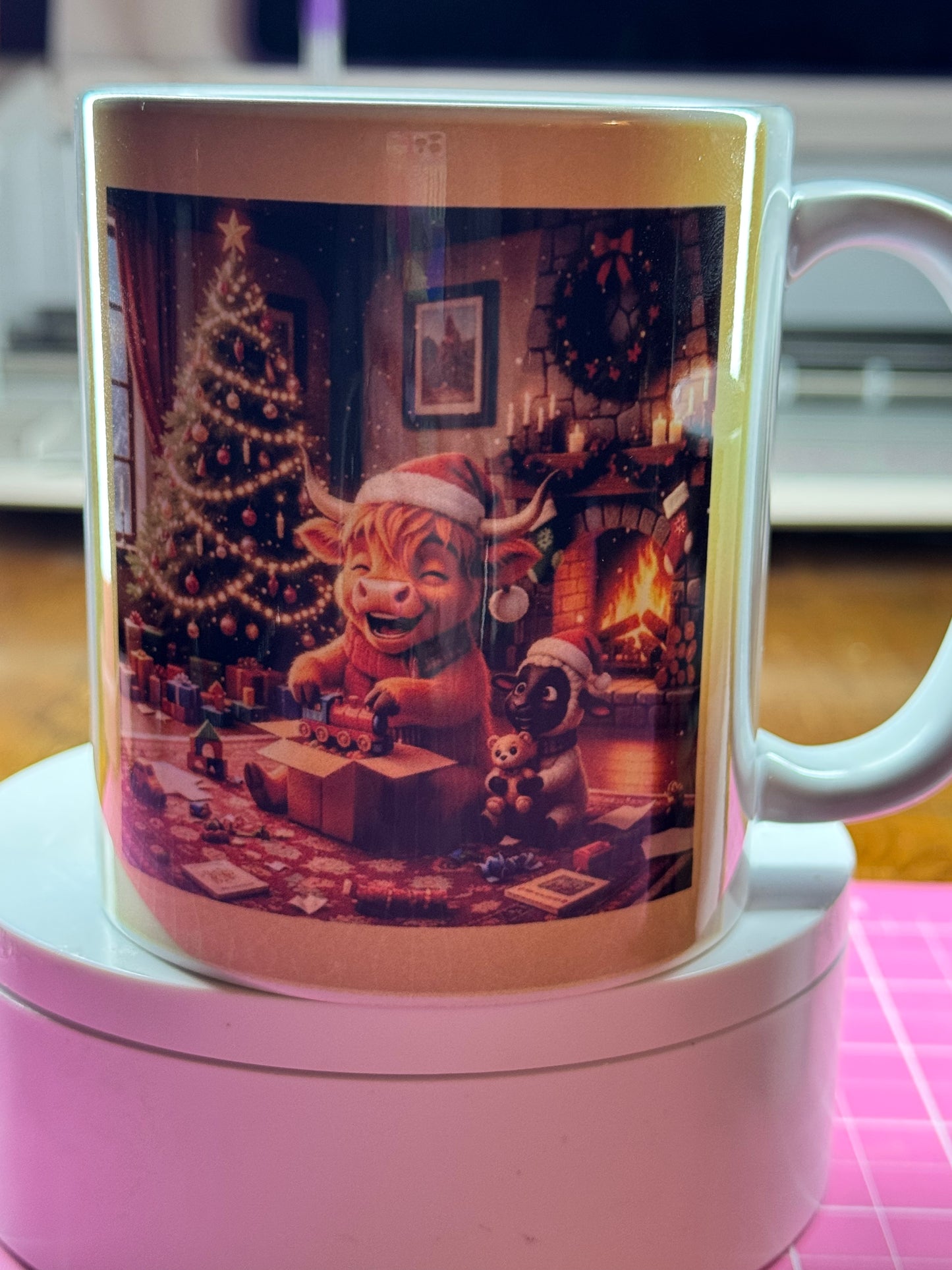 Buddy & Snowball, Christmas Morning, Highland Cow & Lamb, 11oz Mug