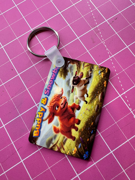 Buddy & Snowball, Countryside Fun, Highland Cow & Lamb Key Ring