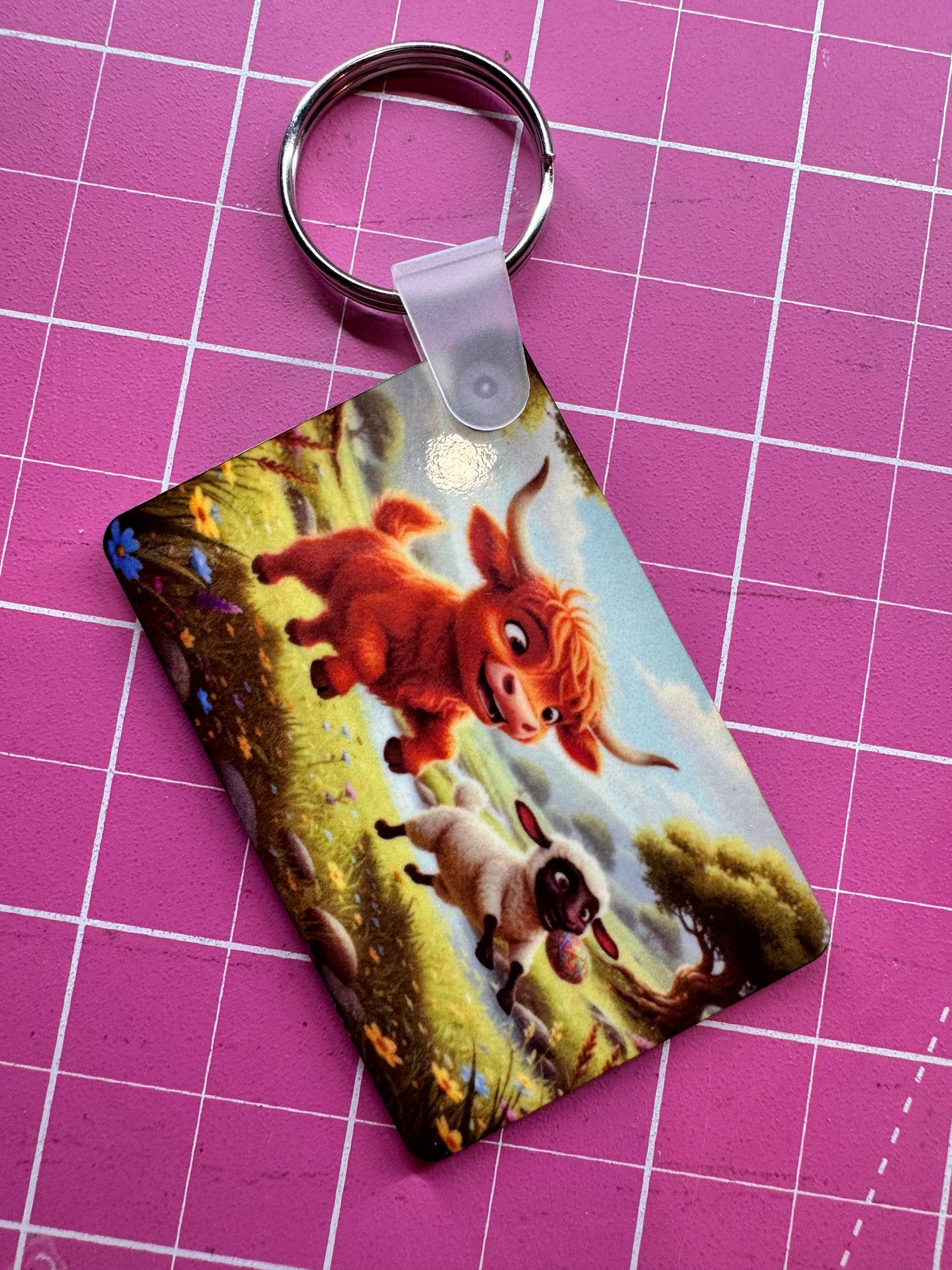 Buddy & Snowball, Countryside Fun, Highland Cow & Lamb Key Ring