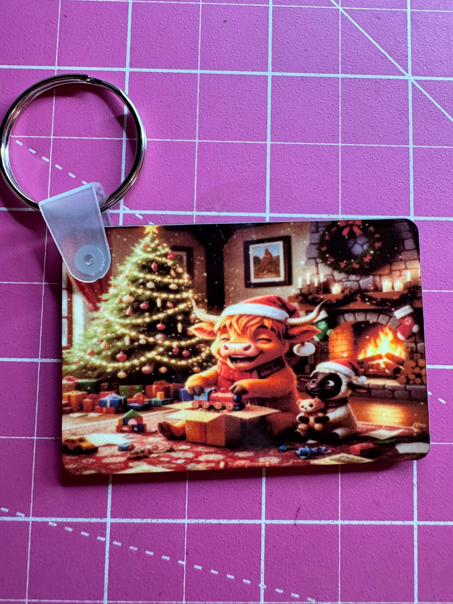 Buddy & Snowball Christmas Morning Keyrings, Highland Cow & Lamb