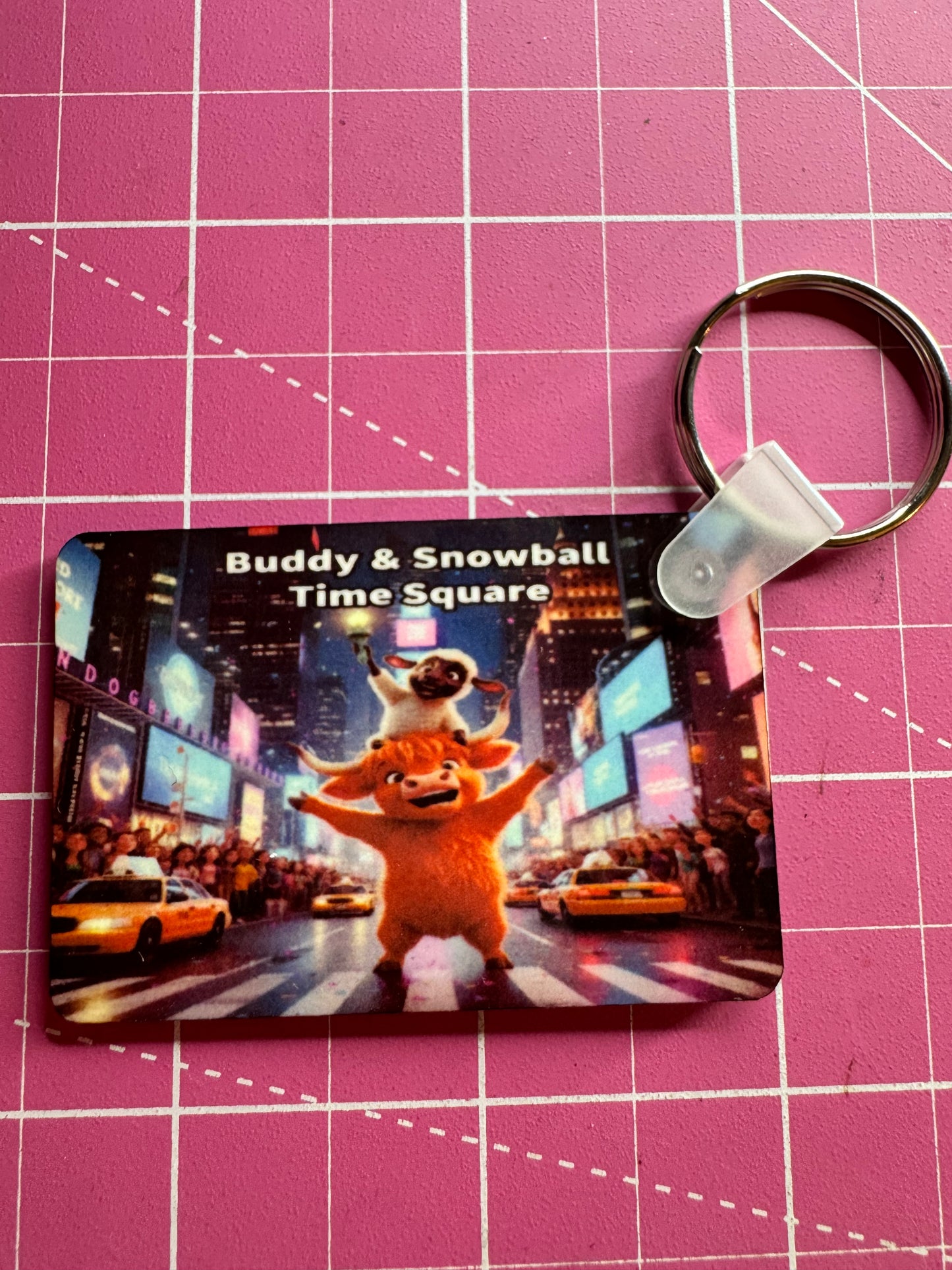 Buddy & Snowball Time Square Keyrings, Highland Cow & Lamb