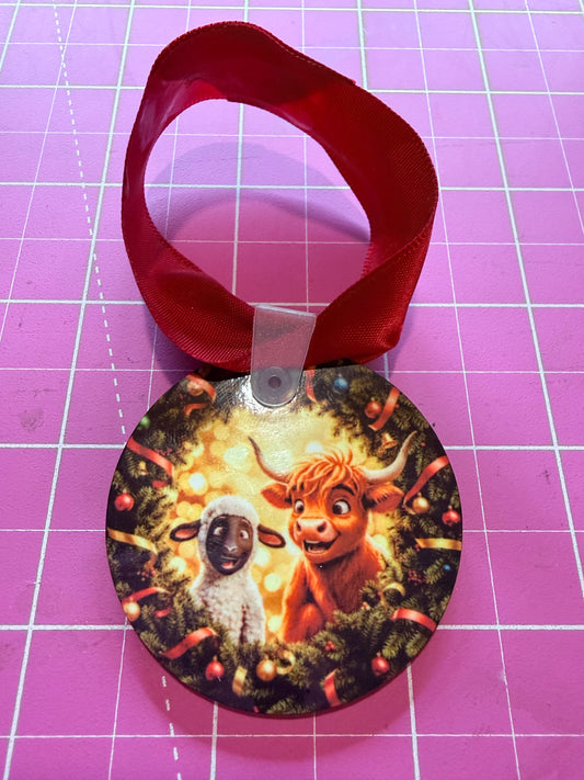 Buddy & Snowball Christmas Decoration, Highland Cow & Lamb