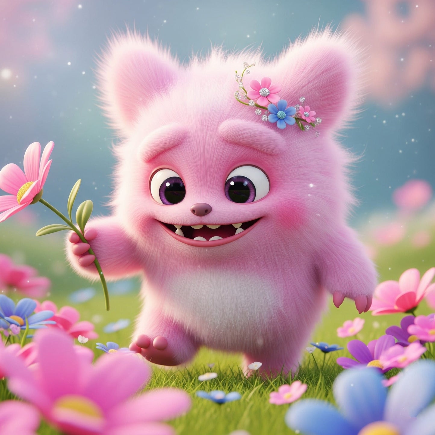 Release Paper, Pinky Fluffy Monster, 24 sections, 4x4, choice of Overlay