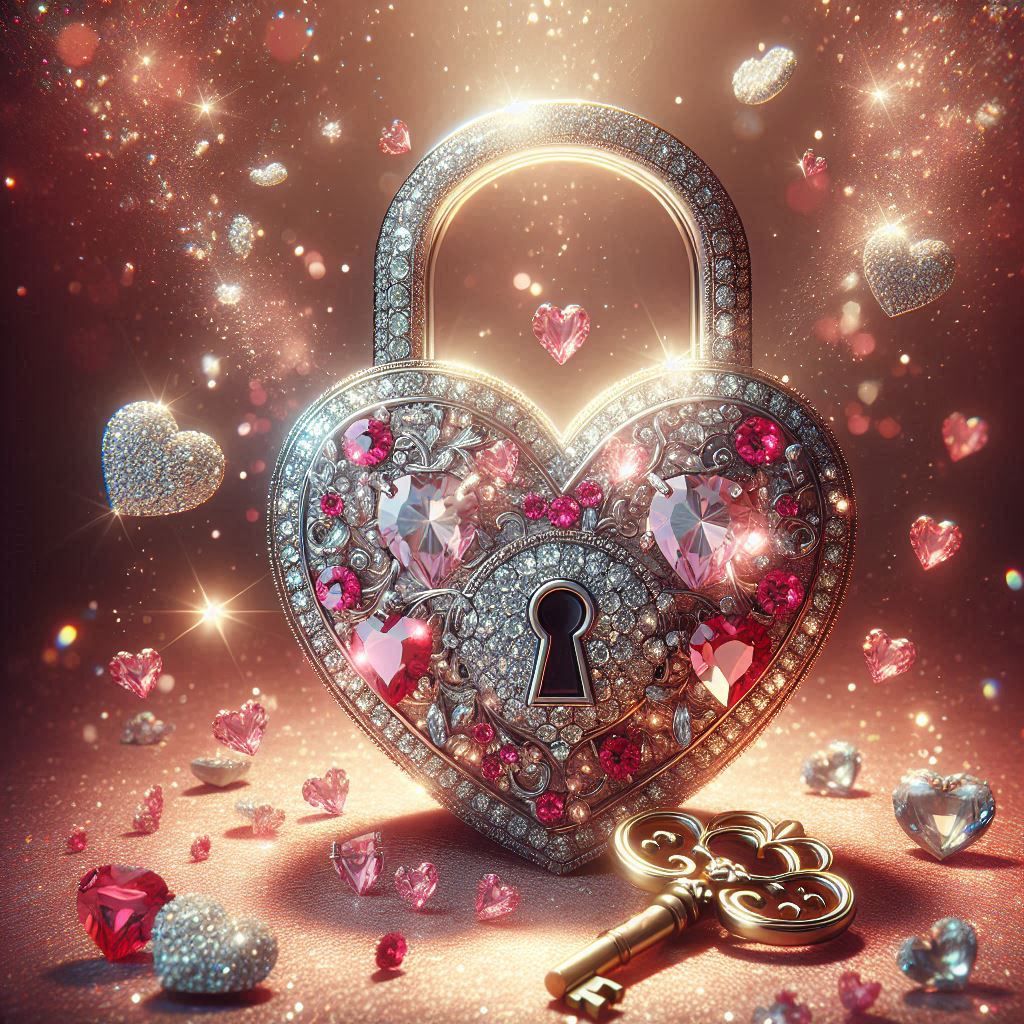 Sam Vangeen, Valentines Day Collection Release Paper, Heart Lock & Key, 24 sections 4x3 3/4 inches, with added Overlay for Protection