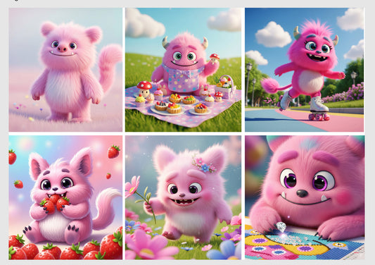 Release Paper, Pinky Fluffy Monster, 24 sections, 4x4, choice of Overlay