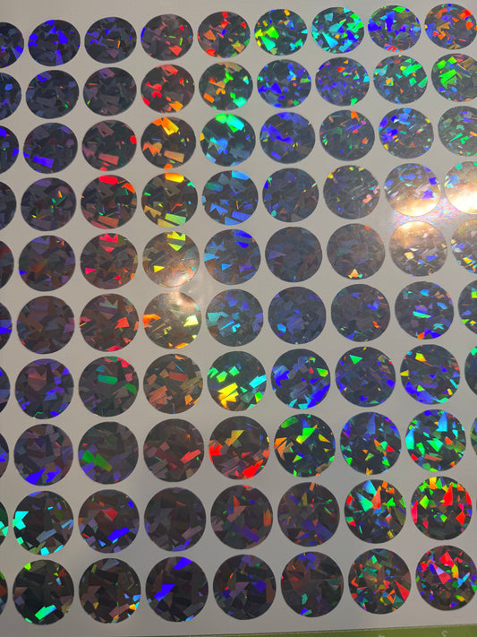 Holographic Silver Broken Glass Round Vinyl Stickers X50