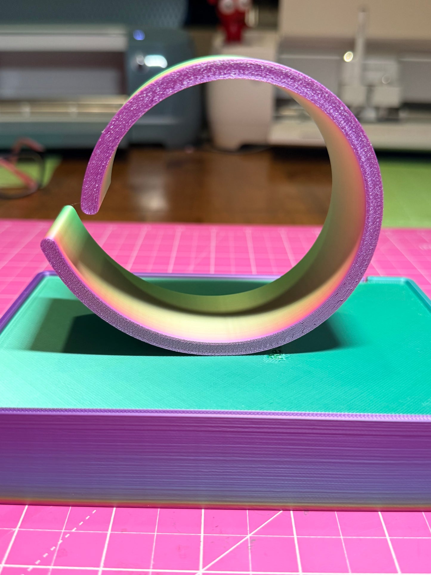 Large 80mm 3d printed Diamond Art canvas Bangle in Dark Rainbow