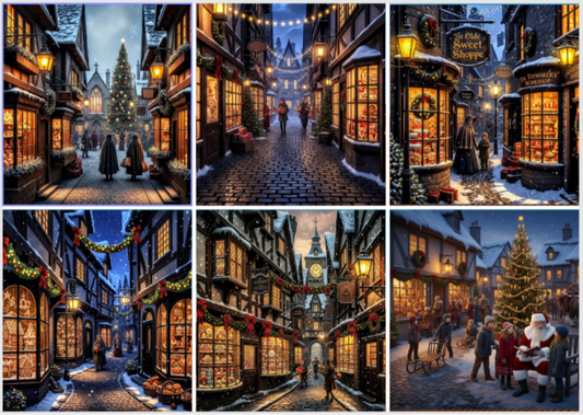 Release Paper, Old Fashioned Christmas Streets, 24 4x4 sections, choice of Overlay