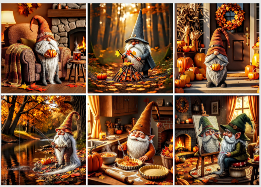 Release Paper, Autumn Gnomes, 4x4, 24 sections, choice of Overlay