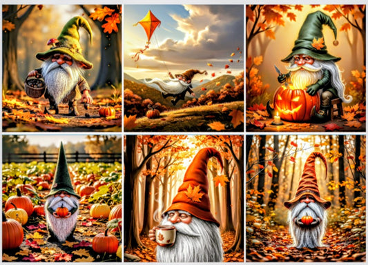 Release Paper, Autumn Gnomes, 4x4, 24 sections, choice of Overlay