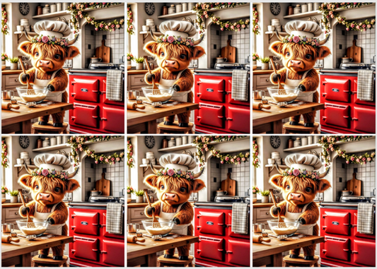 Release Paper, Highland Cow Country Kitchen, 24 4x4 sections, choice of Overlay