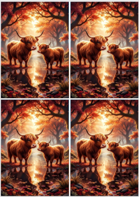 Release Paper, Golden Moments, featuring Highland Cows, 24 sections 6x4, with choice of Overlay