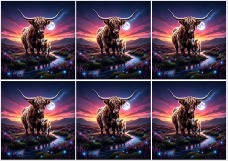 Release Paper, Highland Haven, featuring beautiful Highland Cows, 24 sections 4x4, with choice of overlay