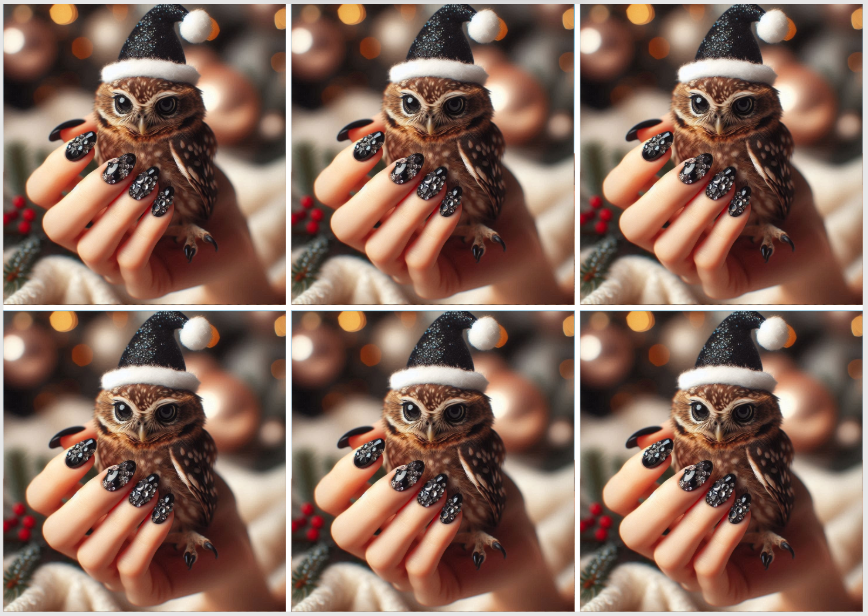 Christmas Release Paper Owl, by Sam Vangeen, 24 sections 4x4, with Spots Overlay