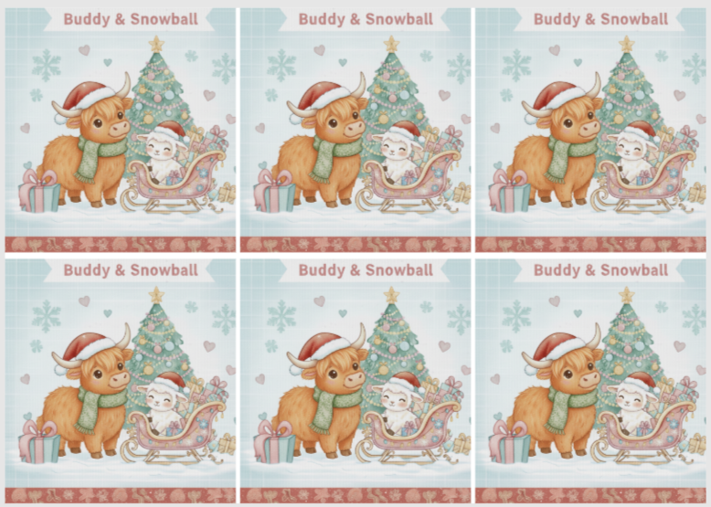 Release Paper, Buddy & Snowball pastel Christmas, 24 section 4x4, with Stars Overlay