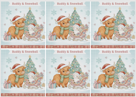 Release Paper, Buddy & Snowball pastel Christmas, 24 section 4x4, with Stars Overlay