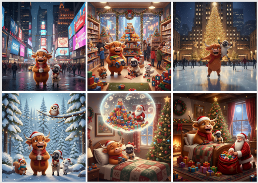 Release Paper, Buddy the Highland Cow & Snowball the Lamb Christmas in New York, 24 4x4 sections, Overlay with Stars