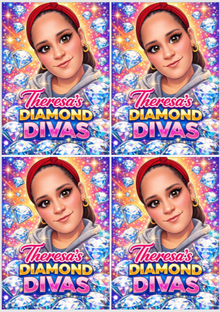 Tiktok Creator Theresa Diamond Divas Release Paper 6x4, with Broken Glass Overlay