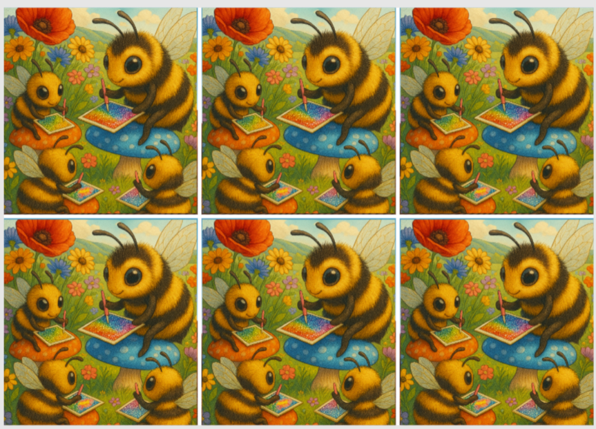 Release Paper, Diamond Painting Bees, 24 sections 4x4, with choice of overlay
