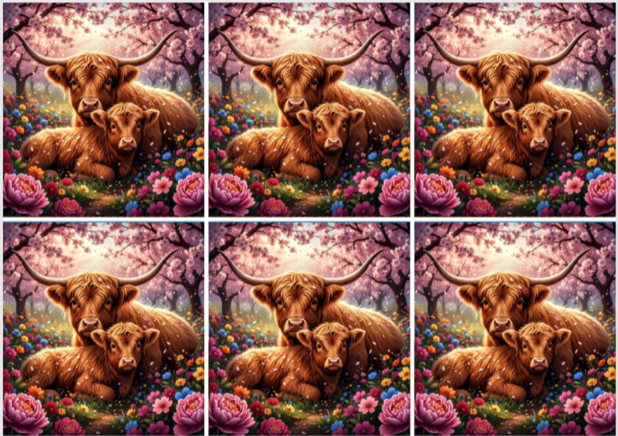 Release Paper, Highland Cow & Baby, 24 sections, choice of Overlay