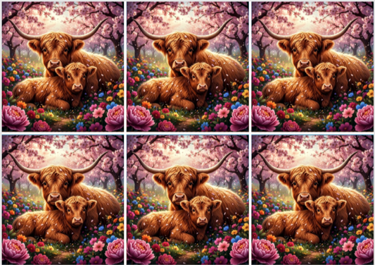 Release Paper, Highland Cow & Baby, 24 sections, choice of Overlay