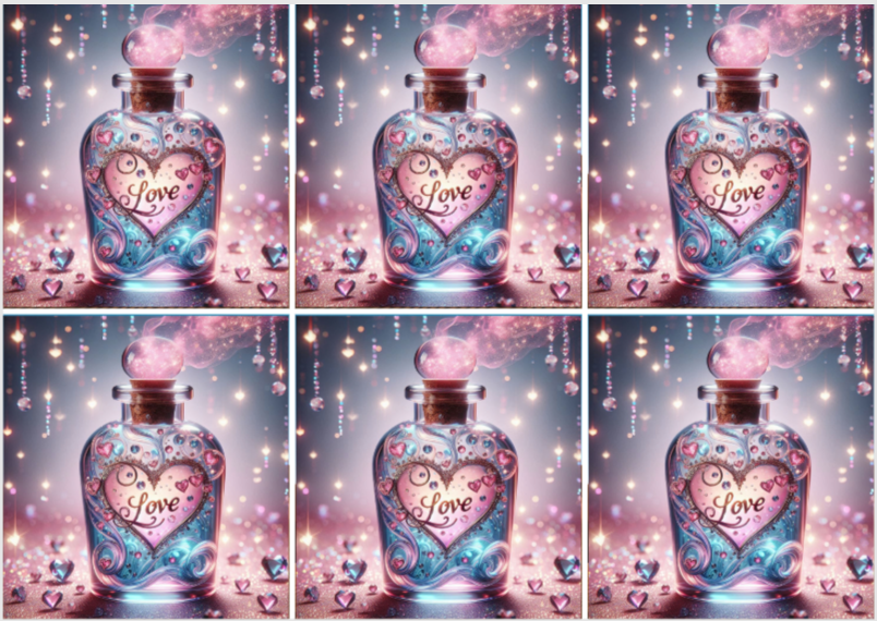 Sam Vangeen, Valentines Day Collection Release Paper Love Potion, 24 sections 4x3 3/4 inches, with added Overlay for Protection