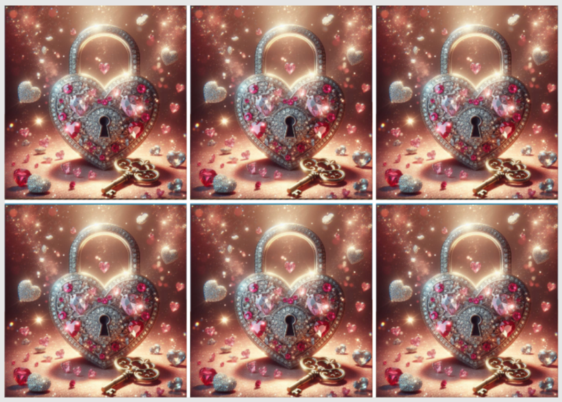 Sam Vangeen, Valentines Day Collection Release Paper, Heart Lock & Key, 24 sections 4x3 3/4 inches, with added Overlay for Protection