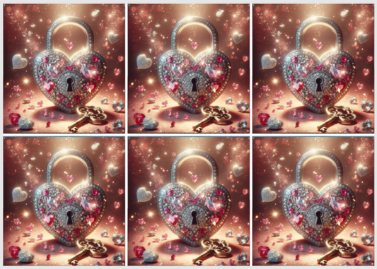 Sam Vangeen, Valentines Day Collection Release Paper, Heart Lock & Key, 24 sections 4x4, with added Overlay for Protection