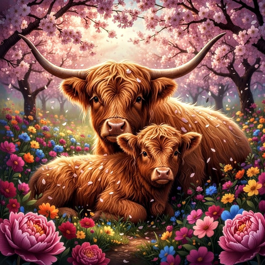 Release Paper, Highland Cow & Baby, 24 sections, choice of Overlay