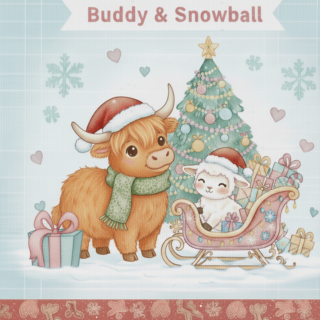 Release Paper, Buddy & Snowball pastel Christmas, 24 section 4x4, with Stars Overlay