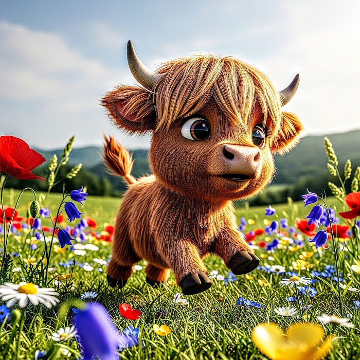 Release Paper, Highland Cow, 24 sections, 4x4, choice of Overlay